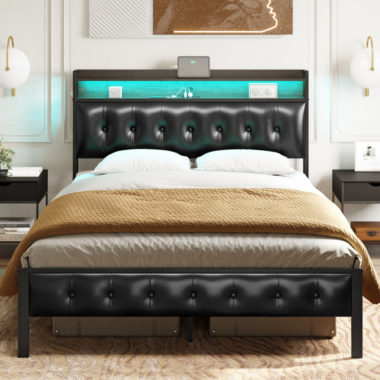 Leather bed deals frame full